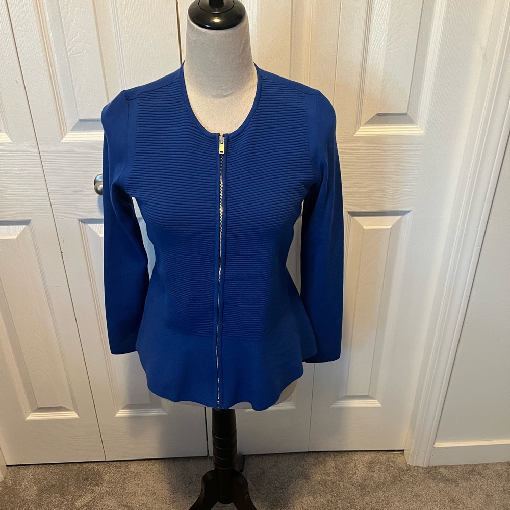Blue Zip-Front Women’s Sweater Jacket